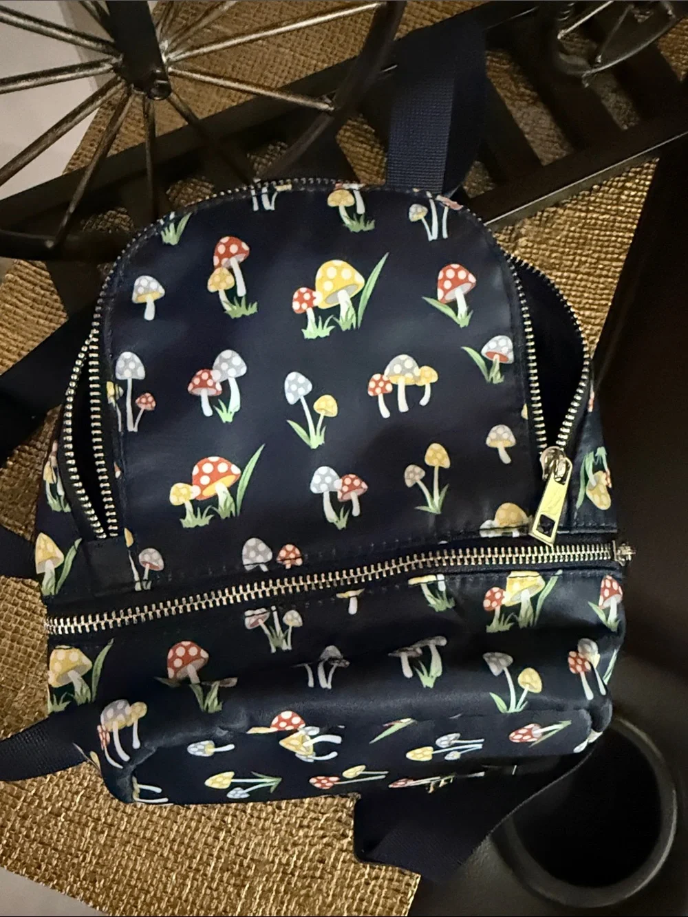 Kids Navy Mushroom Print Mini Backpack - Cute Kids Bag